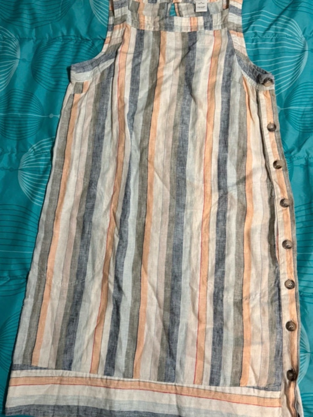 Peck & Peck Striped Midi Dress in Peach, Blue & White